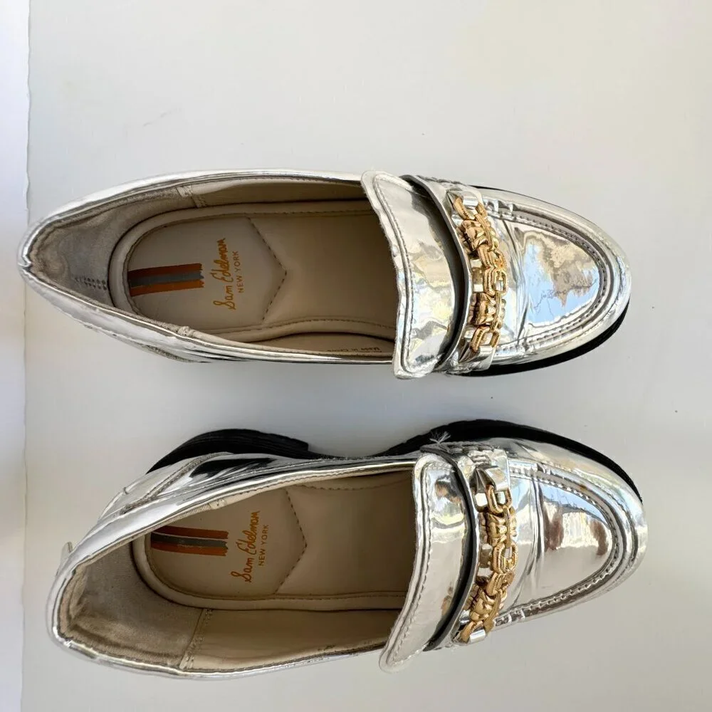 Sam Edelman Kids' Teo Platform Silver Metallic Loafer Lug Girls Size 13
